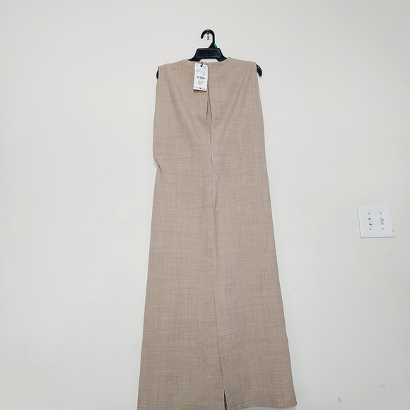 Zara ZW Collection  Elegant Tan Sleeveless Pleated Wool Blend Midi Dress Sz-XL - Picture 7 of 11